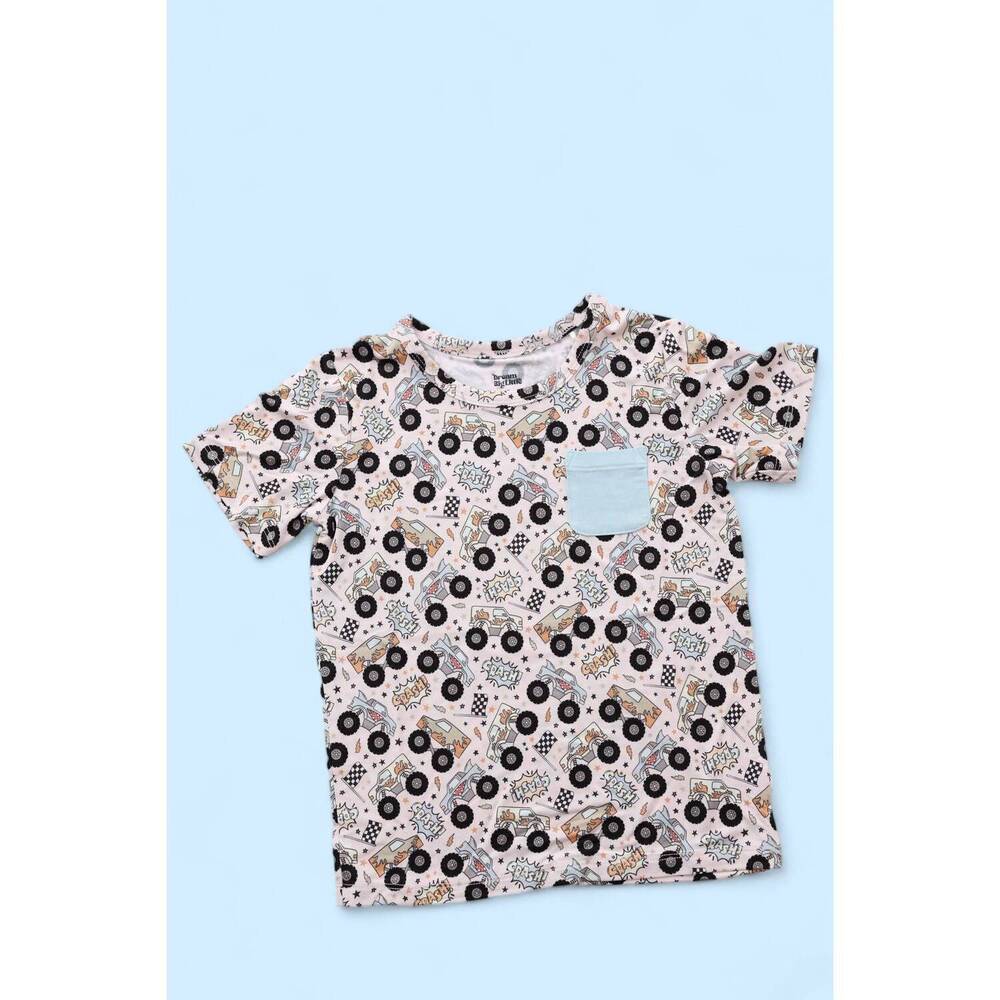 NEW DREAM BIG LITTLE CO. boy's monster truck dream pocket tshirt in beige